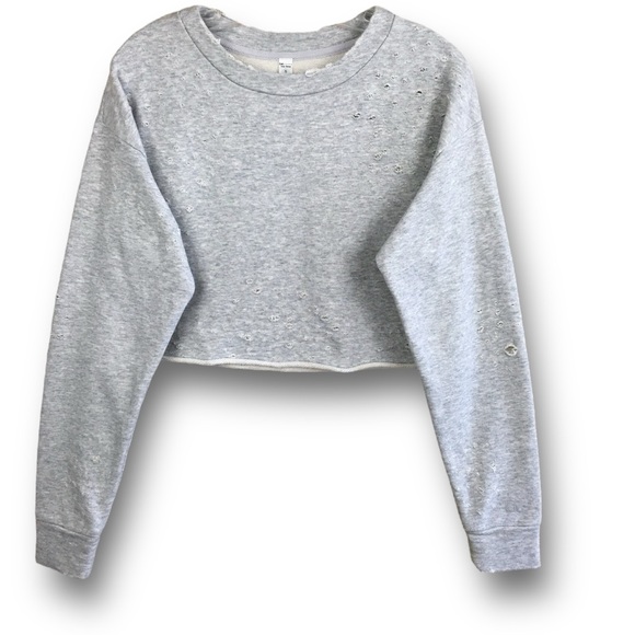 Alo Yoga Distressed Cropped Crew Neck Sweatshirt In Heather Gray Size S - Picture 2 of 9